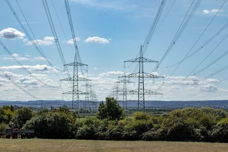 power line in farmland, landscapeの写真素材