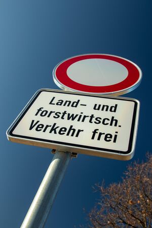 german traffic sign agricultural traffic may drive, no other vehicles allowedの写真素材