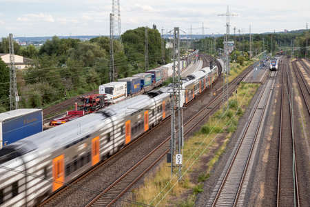 Huerth, NRW, Germany, 06 27 2020, cargo and passenger train, outdoor