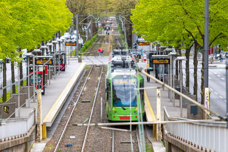 Cologne, NRW, Germany, 05 03 2021, tram of KVB at station WeiÃhausstrasse at Unicenter Cologneのeditorial素材