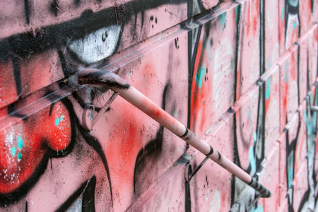 graffiti on a wall with a handrailのeditorial素材