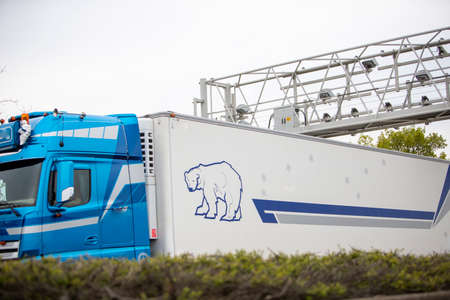Weiterswist, NRW, Germany, 04 28 2021, toll collection system on a highway in Germany, a truck below...