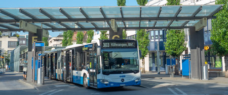 Dietikon, Switzerland - August 12th 2020: Bus departing from modern bus terminalのeditorial素材