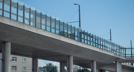 Wallisellen, Switzerland - August 12th 2020: Elevated tram station Glattzentrumのeditorial素材