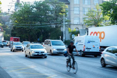 Zurich, Switzerland - August 12th 2020: Traffic jam at Rosengartenstrasseのeditorial素材