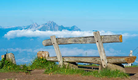 Rigi, Switzerland: A bank inviting for a pause with view to mount Pilatusの写真素材