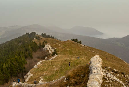 View from Chasseral - a Swiss mountain - over the hills of the Jura massifの写真素材