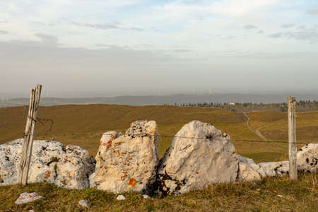 View from Chasseral - a Swiss mountain - over the hills of the Jura massifの写真素材