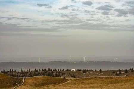 View from Chasseral - a Swiss mountain - over the hills of the Jura massifの写真素材