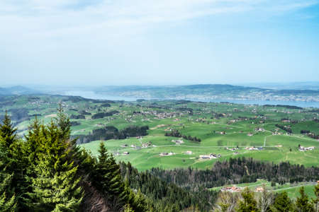 View from the hills in the outskirts of Zurich, Switzerland, towards the lakeの写真素材