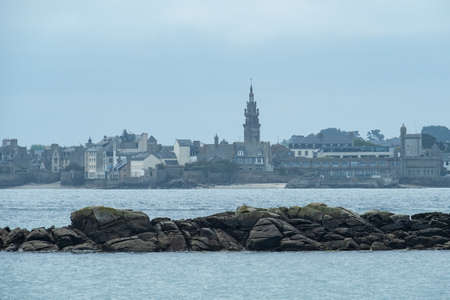 View from ile de Batz to the skyline of Roscoff, Bretagne, France.