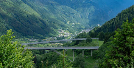 Bridges of the San Bernardino motorway high above Valle Mesolcina, Switzerland