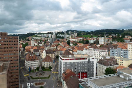 La-Chaux-de-Fonds, Switzerland - July 7th 2021: Mixed architecture in the inner city core.のeditorial素材