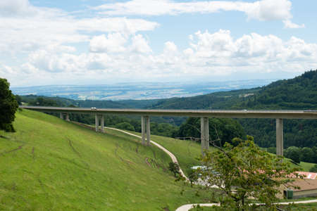 Highway infrastructure in the Swiss Jura landscape: Situation close to Vallorbe
