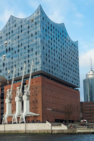 Hamburg, Germany - December 29th 2018: Facade of Elbphilharmonie from the waterのeditorial素材