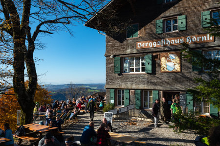 Cantone Zurich, Switzerland - October 24th 2021: Beautiful restaurant on the top of Hoernli on a sunny autumn dayのeditorial素材