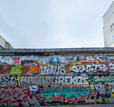 Paris, France - November 14th 2021: Famous streetart in Rue Denoyez in Eastern Paris.のeditorial素材
