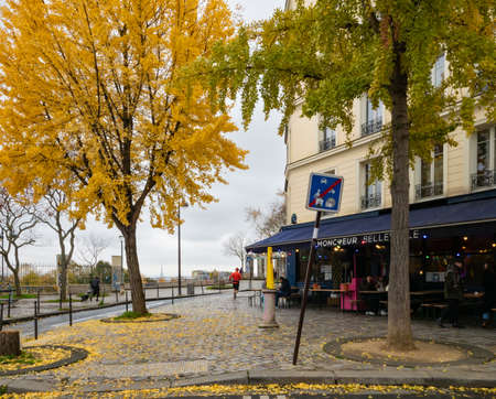Paris, France - November 14th 2021- Pedestrian area at Moncoeur de Bellevilleのeditorial素材