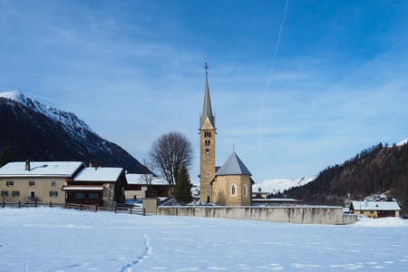 Berguen, Switzerland - January 3rd 2022: Church in the winter landscapeのeditorial素材