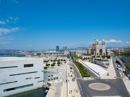 Marseille, France - May 15th 2022: Modern cathedral La Major in a modern urban surroundingのeditorial素材