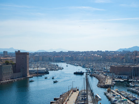 Marseille, France - Entrance towards the historic harbourの写真素材