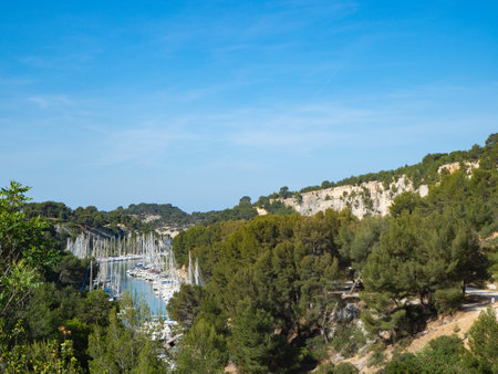 Cassis, France: Sailboats in the beautiful bay Port de Miouの写真素材
