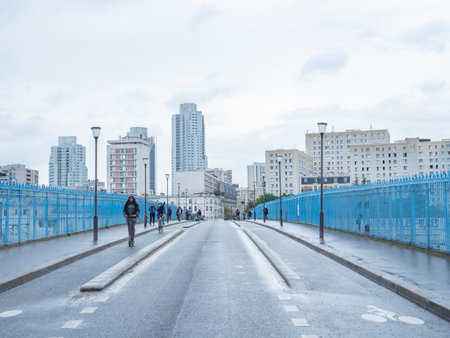 Paris, France - May 12th 2023: View over the bridge of Rue Riquet used by pedestrians and walkersのeditorial素材