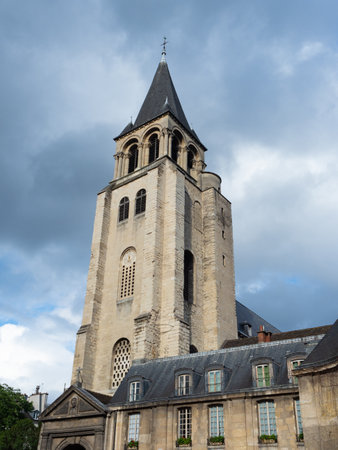 Paris, France - May 9th 2023: The historic tower and facade of Saint-Germain-de-Pres churchのeditorial素材