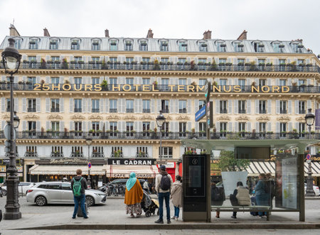 Paris, France - May 11th 2023: Square with bus stop in front of Gare du Nordのeditorial素材