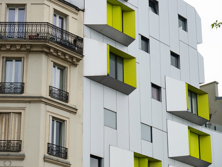 Paris, France - May 11th 2023: Historic and modern architecture in Rue Ordenerのeditorial素材