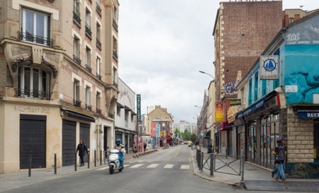 Paris, France - May 11th 2023: Wild west atmosphere in Saint-Quen, an urban municipality at the outskirts of the city.のeditorial素材