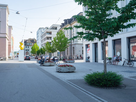 Romanshorn, Switzerland - May 29th 2023: Traffic calming in front of the train stationのeditorial素材