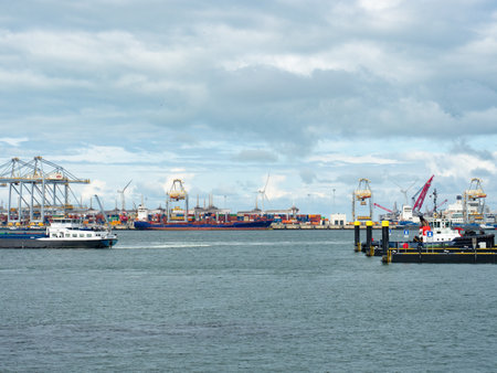 Rotterdam, Netherlands - August 4th 2023: View into the docks and basins of Europoort International Harbour.のeditorial素材
