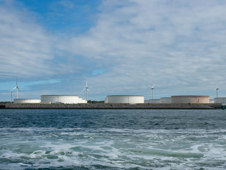 Rotterdam, Netherlands - August 4th 2023: A big fuel depot with storage tanks at Europoort harbourのeditorial素材