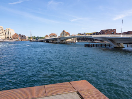 Copenhagen, Denmark - June 3rd 2026: Famous walking and cycling bridge Inderhavnsbroen with...