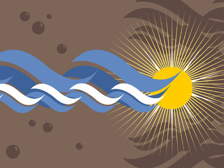 An oceanic background with bubbles and a sun.のイラスト素材