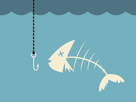 A dead fish in the water ready to be caught.  のイラスト素材