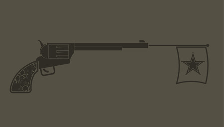A western revolver with a flag coming from the barrel. のイラスト素材