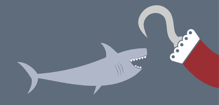 A deadly great white shark and a pirates hook hand.のイラスト素材