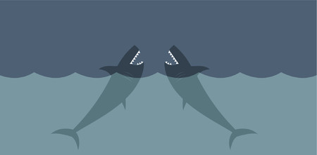 Two deadly great white sharks in the ocean.のイラスト素材