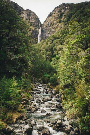 Devil's Punchbowl Waterfall in the Arthur's Pass National Park, New Zealandの写真素材