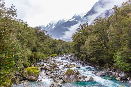 Mount Madeline from Tutoko Bridge, Tutoko River, Fiordland National Park, New Zealand