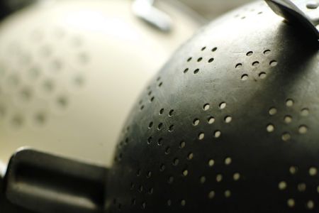 strainers in a french kitchenの写真素材