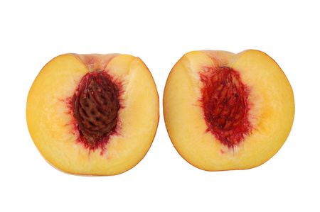 Fresh peaches on white backgroundの写真素材