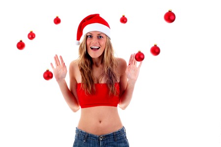 Portrait of Mrs. Santa. Isolated on white background.