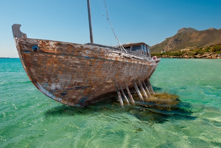 An old ship wreck on a cliff.の写真素材