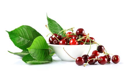 Bowl with ripe cherriesの写真素材