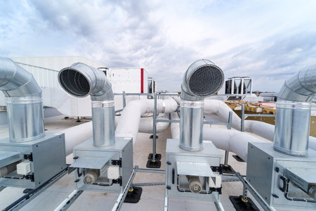 The air conditioning and ventilation system of a large industrial buildingの写真素材