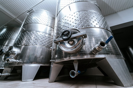 Modern winery with stell barrels.