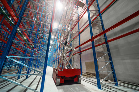 Hydraulic lifting platform on the construction site